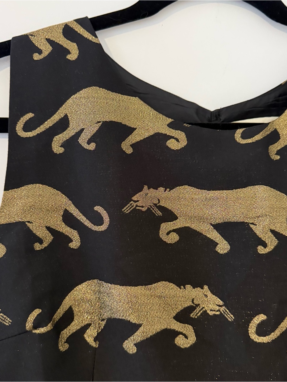Anthropologie Eye Doll Black Dress with Gold Panther Motif, size 6 - Picture 4 of 7